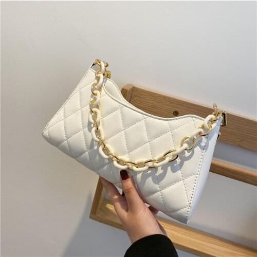 Ladies Designer Luxury Chain Rhombus Dating One-shoulder Handbag Fashion Zipper Shopping Travel Mobile Wallet Baguette Purses