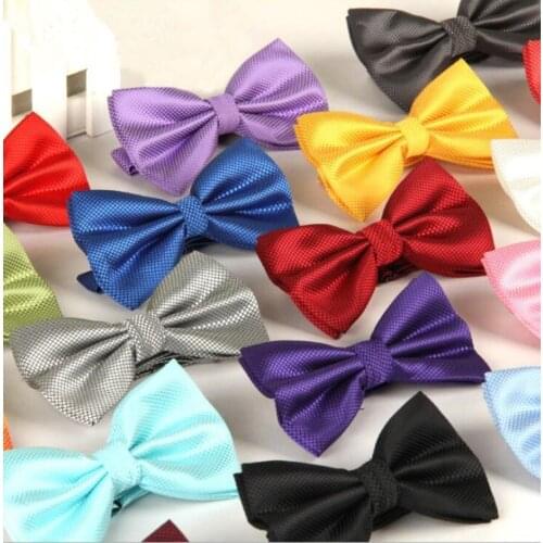 Mens Pre-tied Adjustable Formal Bow Tie Polyester Silk Solid Wedding Party Bow Ties Plain Color