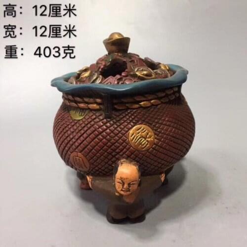 Home decore Color painting Lacquer ware Three children lift the VAT Incense Burner/Holder Incensory