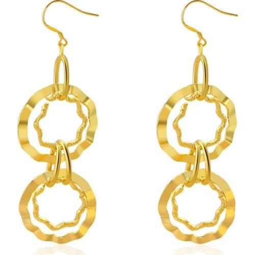 Fashion Big Geometric Dangle Drop Earrings for Women Bohemian Gold Color Hoops Earrings