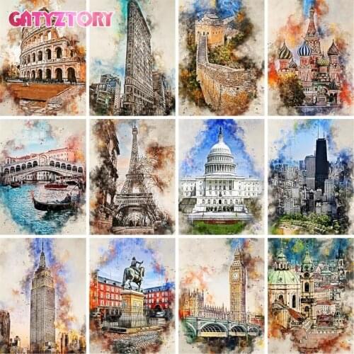 GATYZTORY Frame DIY Painting By Numbers Building Landscape Acrylic Paint On Canvas Handpainted Oil Painitng For Living Room Art