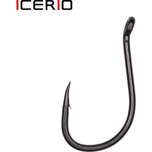 ICERIO 20pcs Matte Black Out-Turned Eyed Carp Fishing Hook High Carbon Steel Barbed Stiff Rigger Hooks