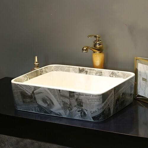 Jingdezhen Rectangular Ceramic Washbasin European Style Art Basin Counter Top Wash Basin Bathroom Vessel Sinks Vanities ceramic