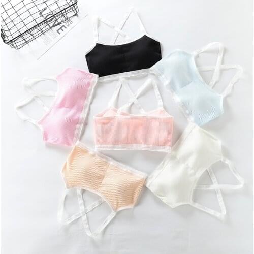 Lace Cotton Youngs Training Bra Kids Vest Teens Teenage Underwears Girls Tanks Camisoles for 8-14yrs Tube Top with Chest Pad