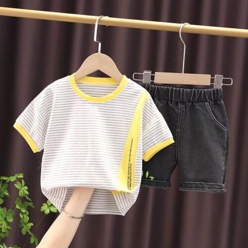 Summer Kids Cotton Clothes Children Causal Strips T Shirt Shorts 2Pcs/Set Infant Baby Boy Fashion Toddler Tracksuits 0-5 Years