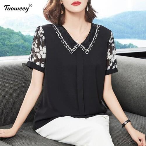 Summer Ladies Female Fashion Floral Print Chiffon Blouse Shirt Loose Buttons Tops Tee Casual Women short Sleeve Blusas Pullover