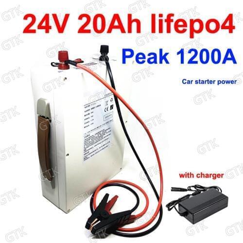 Lifepo4 24v 20Ah battery USB port lithium 24V 1200A 1000A 800A discharge for boat Car Battery Backup Car Jump Starte + charger