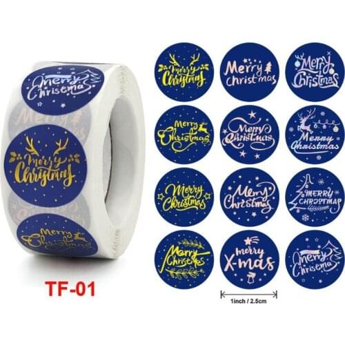 M17D 500 Pcs Round Christmas Lettering Label Stickers Present Package Decor Craft