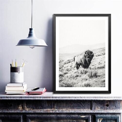 NOMAD Buffalo Print Farmhouse Wall Art Canvas Painting Picture Decoration Black and White Animal Buffalo Poster Home Wall Decor