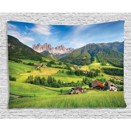 Nature Landscape Decor Tapestry Alps in the Spring with Fresh Grass Sky and Majestic Mountains mage Art Decor Wall Hanging