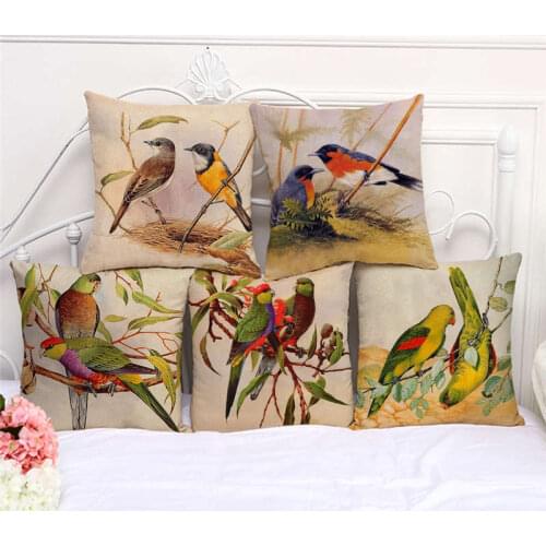 Throw Pillow Cases Pretty Flower Bird Painting Cushion Cover 45x45cm Home Living Room Decoration Linen/Cotton Pillowcover Decor