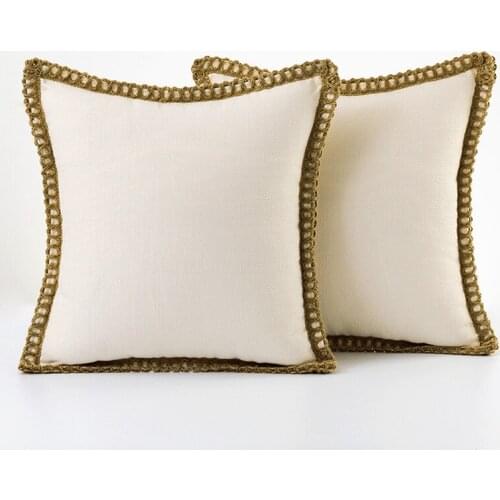 Artificial linen Throw Pillow Covers for Farmhouse 1pc，Solid Burlap Linen edging Decorative Pillow Case for Couch Bed Chair