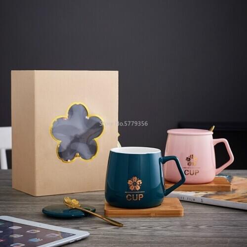 New Simple Design Style Ceramic Gift Office Coffee Cup Home High-quality Ceramic Mug Gift Box Set Couple Gift