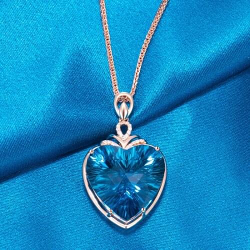 Charming Large Black Blue Crystal Heart Pendant Necklace For Women Jewelry Zircon Female Silver Plated Choker Clavicle Bijou