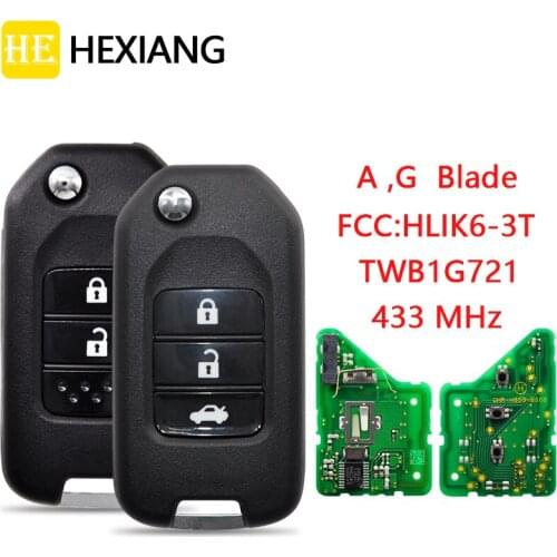HE Xiang Remote Control Car Key For Honda Accord Civic City CR-V Jazz XR-V Vezel HR-V FRV Spirior TWB1G721 HLIK6-3T ID47 433Mhz