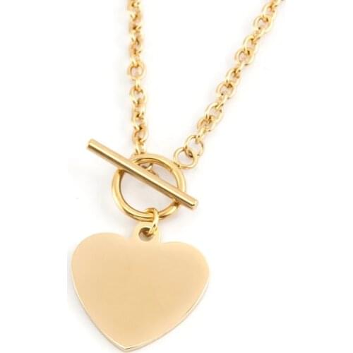 Metal Heart Pendant Necklace For Engrave Stainless Steel Toggle Necklace For Women Gold/Silver Color Choker Collier Femme