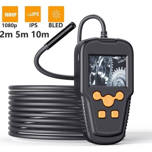 P60 Industrial Endoscope Camera 8MM Lens 2.4 Inch IPS Screen Borescope HD1080P Rigid Cable Waterproof LED Lights 2600mAh Battery