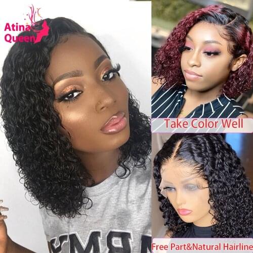 13x6 Short Bob Wig Lace Front Human Hair Wigs Pre plucked 150% Density Bleached Knots Deep Water Wave Glueless 4x4 Closure Wig