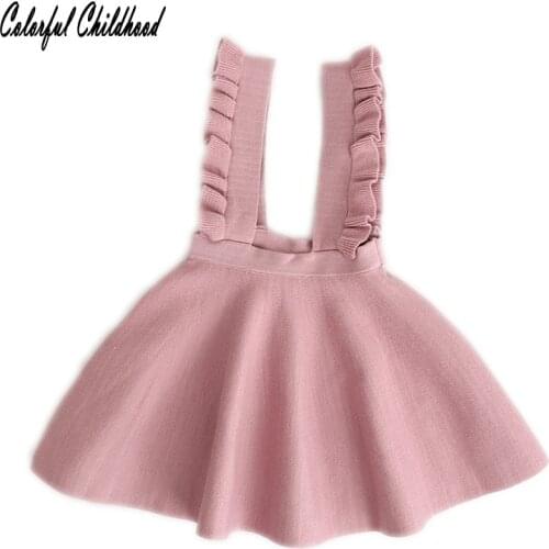 Infant Baby Girl Strap Dress Candy Color Children Ruffled Sleeveless Knitting Clothes Toddler Kids Dresses For Girls vestidos