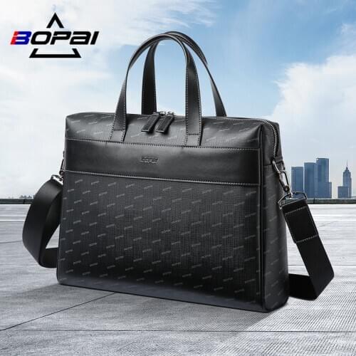 BOPAI Briefcases Bags Men 15 Inch Office Laptop Handbags Casual Crossbody Computer Packs Large Capacity PVC Messenger Tote Male