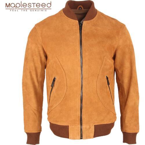 Slim Mens Genuine Leather Jacket Natural Cow Suede Leather Jacket Men Casual Baseball Coat Winter Thick Warm M256