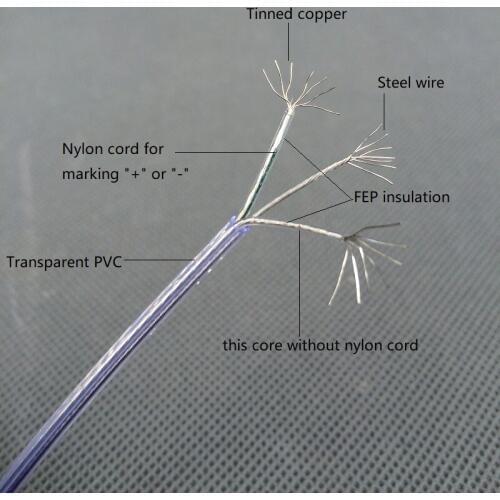 Transparent 2*0.14mm power cord electric cable with 0.6mm supporting steel rope for Lighting lamps electrical wire pendant light