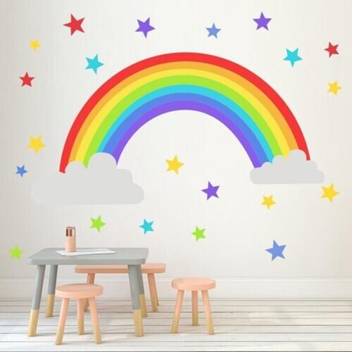 Rainbow Stars Wall Sticker Kids Bedroom Nursery Window Decals Vinyl Art Murals Removable Wallpaper Home Shop Diy Decoration