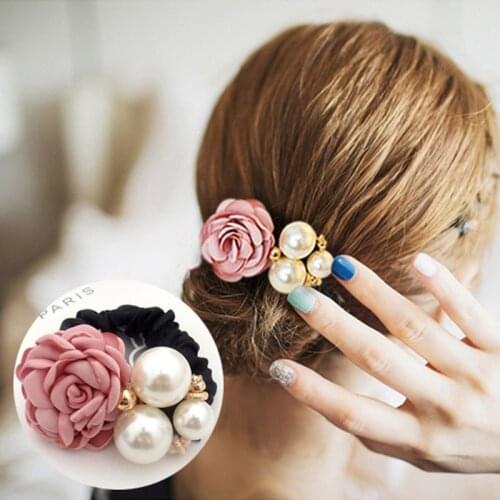 Headwear Accessories Women Hair Rope Ring Party Gift Handcraft Flower Pearl Elastic Rubber Bands Ponytail Holder Hairbands