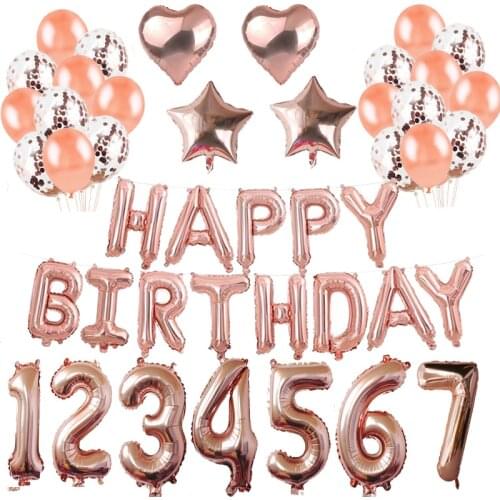 Rose Gold Wedding Birthday Party Balloons Happy Birthday Letter Foil Balloon Baby Shower Anniversary Event Party Decor Supplies