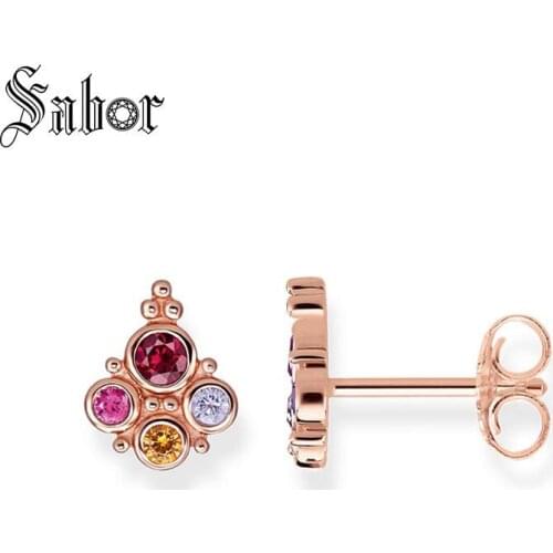Stud Earring Rose Gold Royal Stone Bohemia Gift For Women High Quality Earring silver color Jewelry thomas