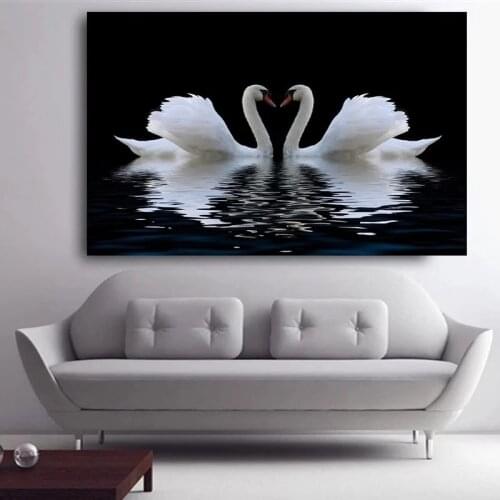 Modern Swan Heart Swans Love Canvas Painting Animal Posters and Prints Wall Art Pictures for Bedroom Living Room Home Decor