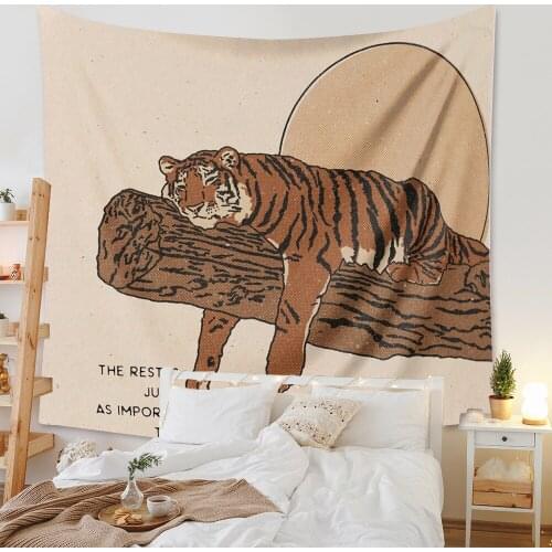 Retro Morandi Background Cloth Large Hanging Decoration Tiger Cat Wall Bedside Dormitory Tablecloth Ins Decoração Para Quarto