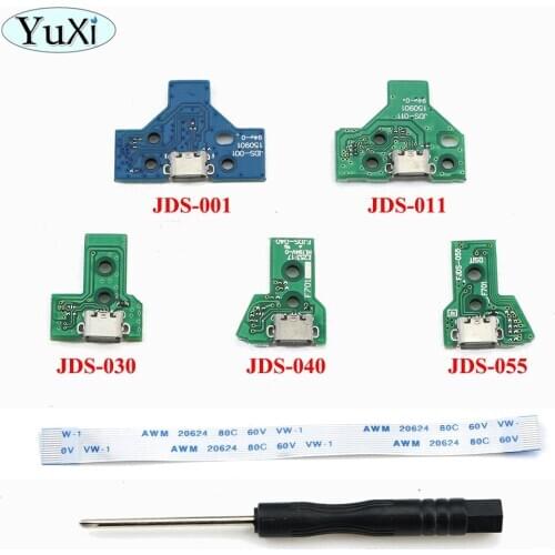 YuXi For PS4 Pro Slim Controller Charging Socket Port Circuit Board JDS 030 040 011 001 with 12 14 Pin Power Flex Cable + Tool