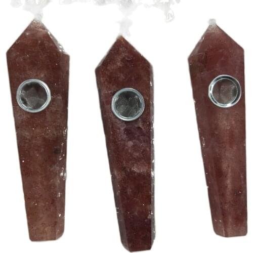 Natural Strawberry crystal smoke tube pipe Smoking tube Crystal Point Wand Healing With Metal Filter