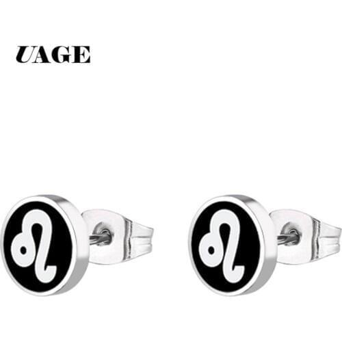 UAGE Trendy Bohemia Punk Earrings Jewelry Mini Black Geometric Stainless Steel Stud Earrings Women Girls Kids