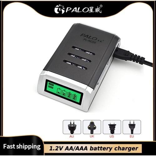 PALO 4 Slots LCD Display Smart Intelligent AA AAA Battery Charger for 1.2V AA AAA NiCD NiMH Rechargeable Battery