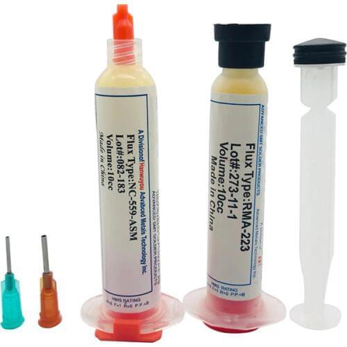 Needle Shaped 10cc RMA-223 PCB PGA BGA SMD + NC-559-ASM With Flexible Tip Syringe Solder Paste Flux Grease Repair Solde 2 Pc/Set