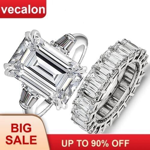 Vecalon Luxury Promise ring sets Princess cut AAAAA Cz Stone 925 Sterling Silver Engagement wedding Band rings for women Men