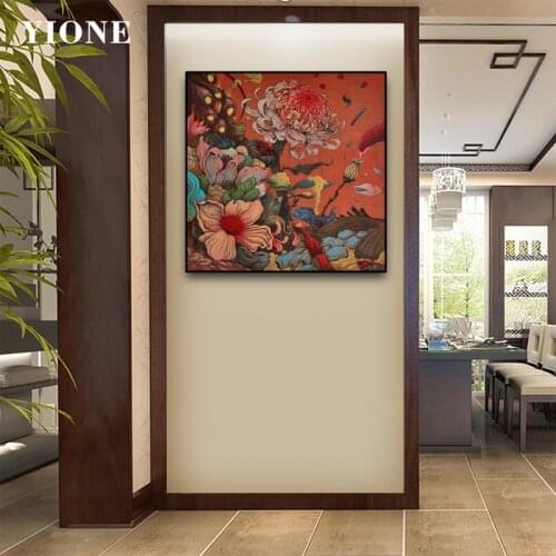 Vintage Flower Clusters Red Poster Wall Art Abstract Plants Canvas Picture Prints Decoration Painting for Living Room Bedroom