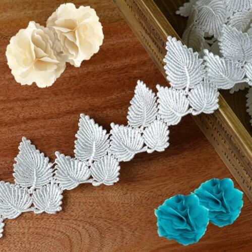 Off-white Leaves Water-soluble Lace Fabric,Lace Trim for Skirt Garment Accessories ca7cm 5Yds/lot