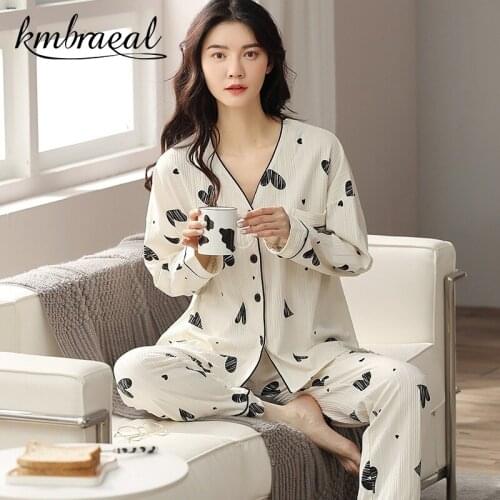 Pajamas for Women Autumn Butterfly Print Cotton Two Pieces Pyjama Set Sleepwear Nightwear Girl Loose Thin Homewear Plus Size 2xl