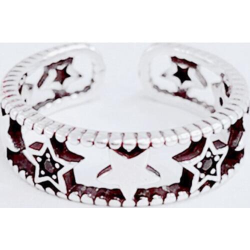 Sole Memory Retro Double Layer Geometric Star Thai Silver 925 Sterling Silver Female Resizable Opening Rings SRI492