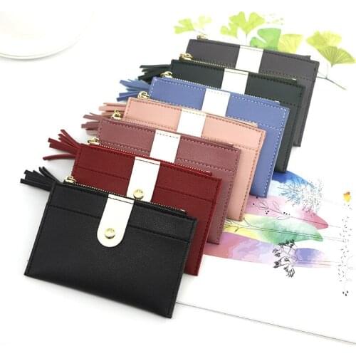 Women Short Wallets Hasp Card Holder Photo Coin Change Pocket Zipper Tassels Ladies Clutch Bag Female Purse Credit Mini Handbag