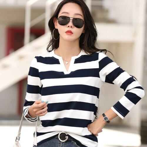 BOBOKATEER Ladies Tops For Women Autumn Woman Tshirts Camisetas De Mujer Long Sleeve T-shirty Damskie Striped Tee Shirt Femme