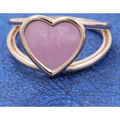 Original Pink Swirl Enamel Heart Statement Ring For Women 925 Sterling Silver Ring Wedding Gift Fine Europe Jewelry