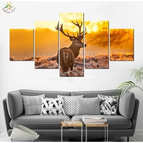 Golden Sunset Winter Deer Pictures Modern Home Wall Decor Canvas Picture Art Print Painting On Canvas HD Painting