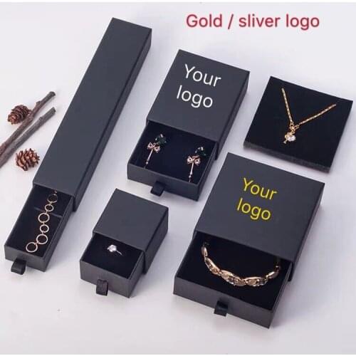 100Pcs/lot Custom box White drawer Paperboard box packaging earring Bracelet necklace Pendant box stamping foil logo