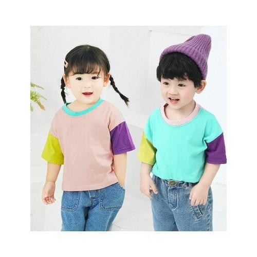 2021 New Boys and Girls Baby T-shirt Kids O-neck Cotton Top Tees Childrens Korean Summer Short-sleeved Loose T Shirt 2-7 Years