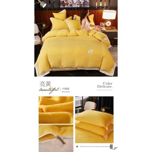 2021 winter soft warm red yellow coral duvet cover 4 pieces flannel thickened warm warm down quilt cover plain color