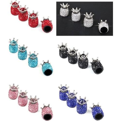 4 pcs New Arrive Pink Clear Diamond Crown Car Tire Valve Caps Crystal Bicycle Tyre Wheel Air Anti Dust Caps Cover